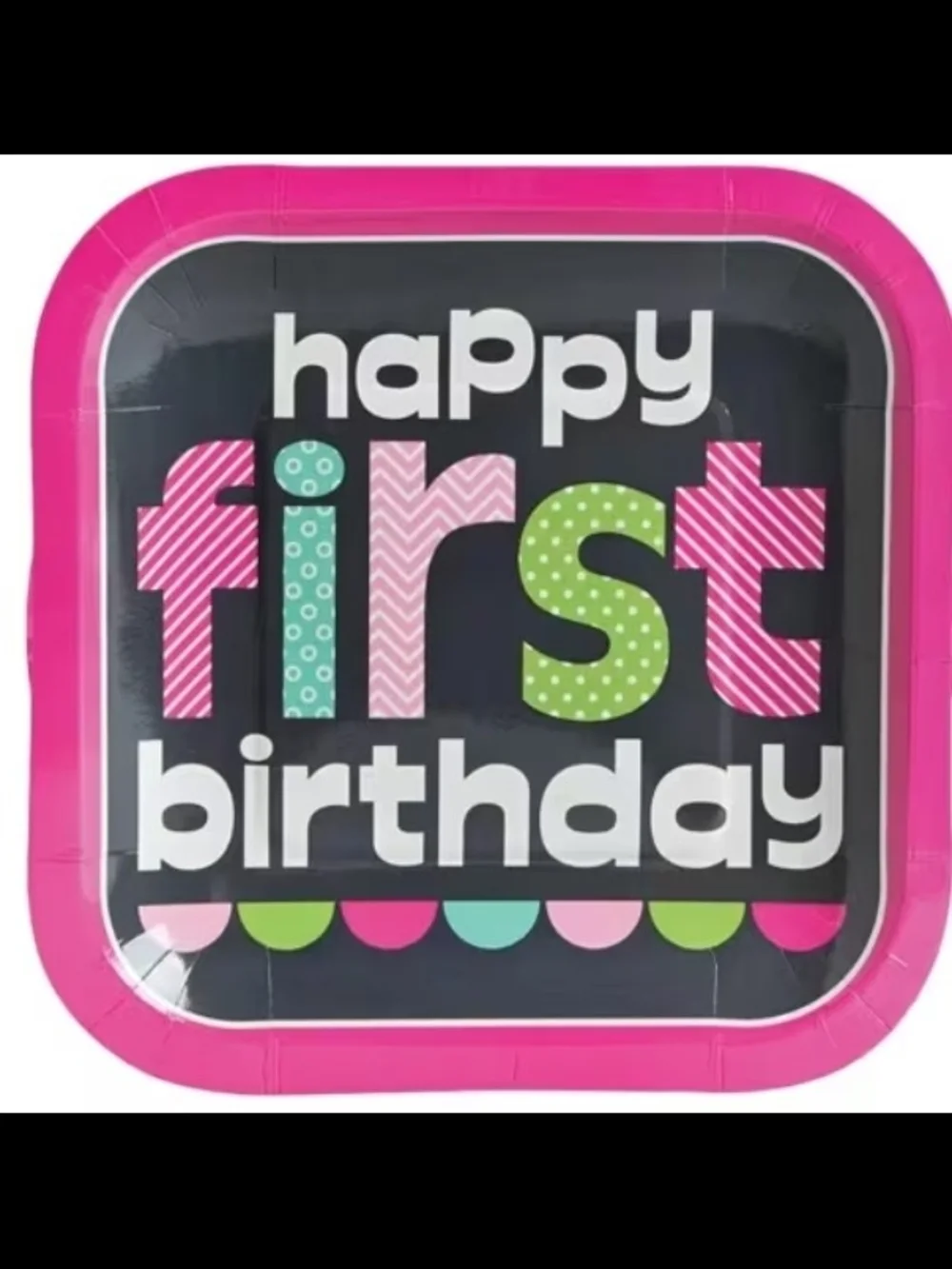 1st Birthday Party Pink Chalkboard Square Paper Dessert Plates - 8 Ct.